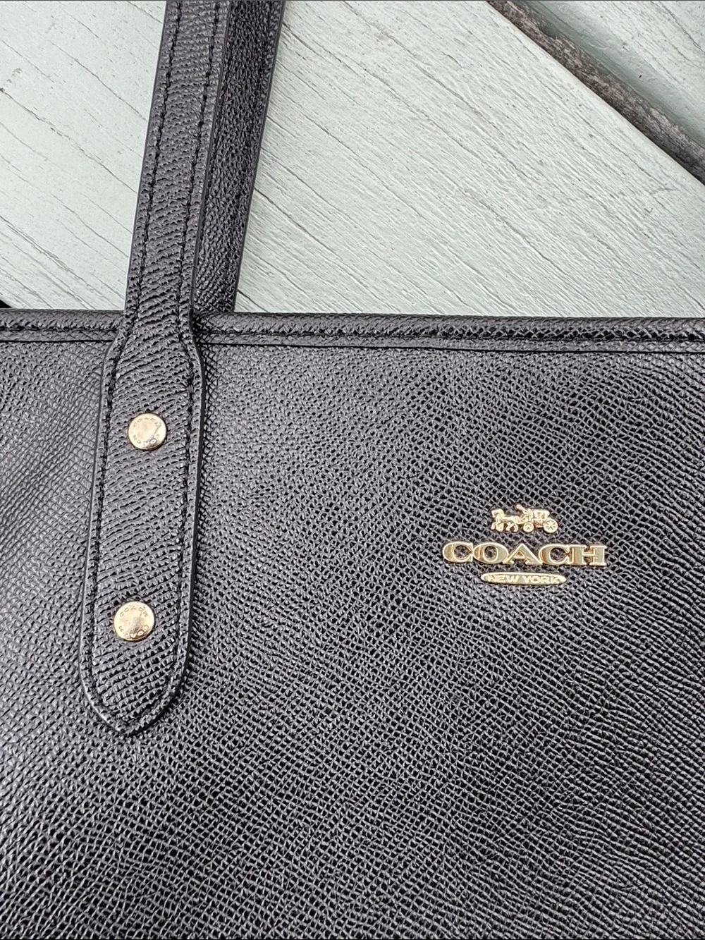 Coach Black Crossgrain Leather City Zip Tote